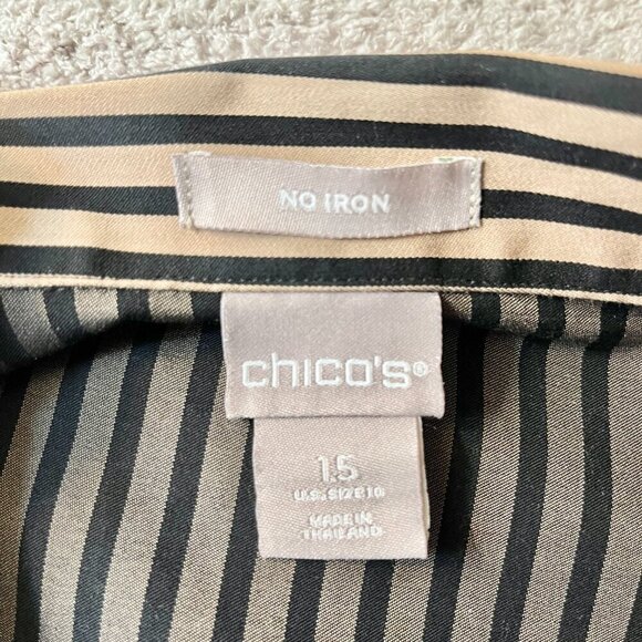 Chico's Black and Tan Striped Button Down Shirt - Picture 5 of 6